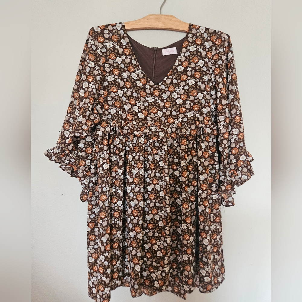 Pink Lily Brown Flowy Dress - Picture 9 of 10